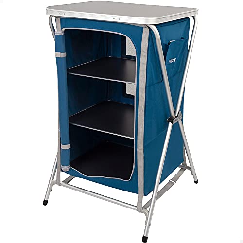 Aktive 52855 - Armario plegable cocina camping, jardín, mueble plegable cocina aluminio, mueble portátil ligero, 60x51.5x98 cm, color azul marino