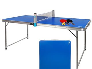 Aktive 52873- Mesa plegable ping pong, con set raquetas y pelotas, mesa plegable aluminio, para exterior, 160x80x70 cm, color azul