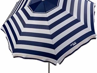 Aktive 62225 - Sombrilla de playa, 220 cm, sombrilla resistente al viento, techo de ventilación, mástil 28-32 mm, protección UV 50, Diseño a rayas marineras, Incluye bolsa de almacenamiento