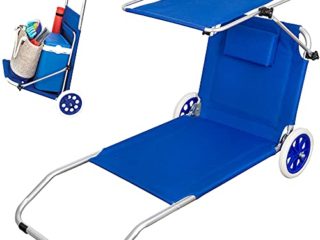 Aktive 62610 - Tumbona playa con ruedas, Silla playa ruedas, 2 ruedas, con parasol, Sillas de playa con ruedas, 67 x 117 x 89 cm, altura asiento 11 cm, peso máx 110 kg, color azul, Aktive Beach