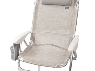 Aktive 62623 - Silla, cojín, Plegable, 67x67x76 cm, Silla de Playa reclinable, 4 Posiciones, Color Beige, con asa de Transporte, Gris