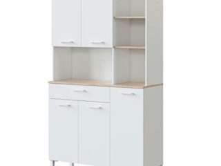 Alacena de Cocina, Aparador Comedor, Mueble Auxiliar 5 Puertas + 1 Cajon y Estante Interior, Acabado en Blanco Artik y Roble Canadian, Medidas: 108 cm (Ancho) x 186 cm (Alto) x 40 cm (Fondo)