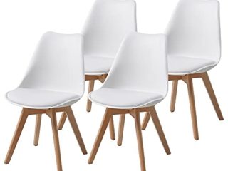 Albatros Sillas de Comedor AARHUS, Juego de 4, Blanco con Patas en Madera Maciza, Haya, Diseño Retro Escandinavo