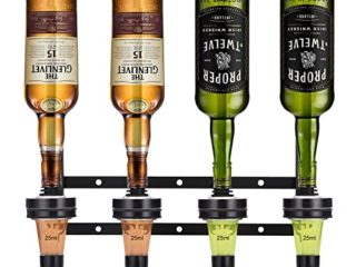 Alcohólicas Dispensador de Bebidas Botellas Óptica de Pared para 4 Bebidas Soporte Montado En Vino Home Bar Mayordomo para Bebidas alcohólicas, Vodka, Whisky, Ron, Ginebra (Negro)