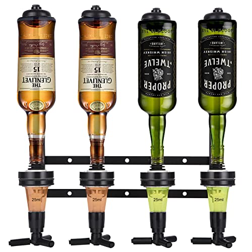 Alcohólicas Dispensador de Bebidas Botellas Óptica de Pared para 4 Bebidas Soporte Montado En Vino Home Bar Mayordomo para Bebidas alcohólicas, Vodka, Whisky, Ron, Ginebra (Negro)