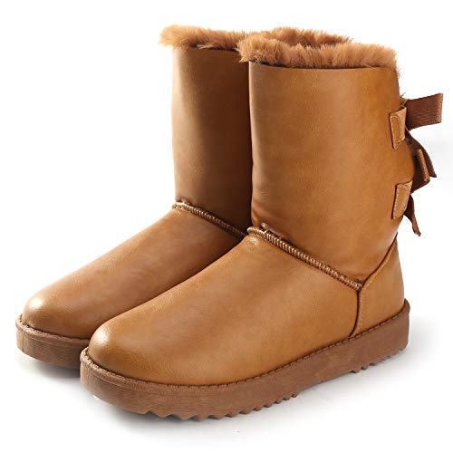Alexis Leroy Botas de Nieve Mujer Twin Bow Piel Impermeable Invierno Marrón 7 UK/40 EU