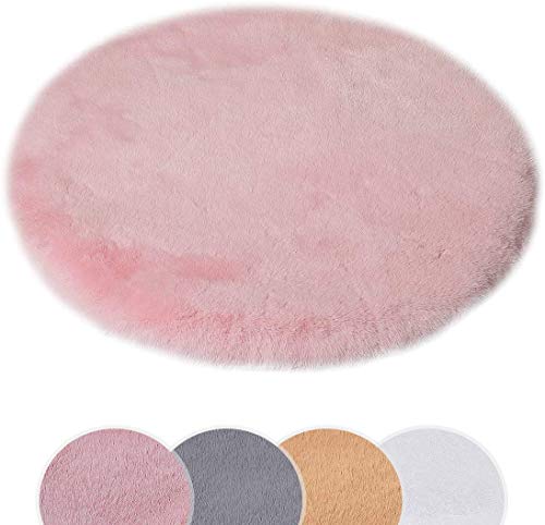 Alfombra de imitación de Piel de Conejo,Antideslizante Artificial Alfombra, excelente Piel sintética de Calidad Alfombra de Lana ，Adecuado para salón Dormitorio baño sofá Silla cojín (Rosa, 60x60cm)