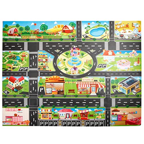 Alfombra de juguete(39*51in/100*130cm)Road Playmat juguete, PVC alfombra de plástico para niños, alfombra impermeable ciudad vida ideal para jugar con coches y juguetes