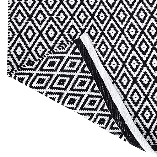Alfombra en Blanco y Negro - Decoración de Sala de Estar Rectangular de algodón con patrón de Diamantes 86 x 53 cm con alfombras de Trapo