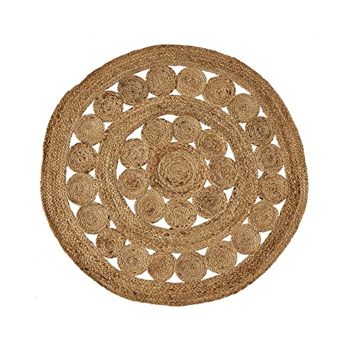 Alfombra Trenzada con círculos Natural de Yute de Ø 90 cm - LOLAhome