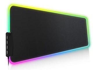 Alfombrilla Ratón Gaming, Alfombrilla Gaming RGB Grande XXL con 4 Puertos USB, 14 Modos de Luz, Base de Goma, Alfombrilla Ratón de LED Extendida y Plana para Velocidad y Control, 800 x 300mm