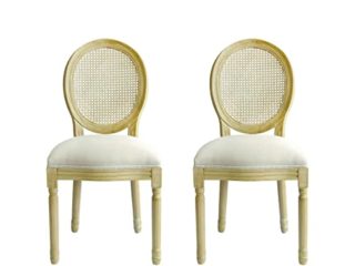 ALGUER LIVING - Bella - 2X Pack Sillas Comedor Clásicas con Respaldo en Ratán, Sillas Sala Espera, Sillas Roble Tapizadas de Tela, Sillas Habitación, Estilo Louis XIV, 96x56x49cm
