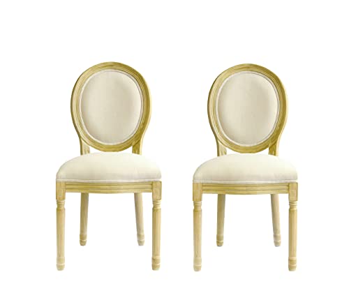 ALGUER LIVING - Bella - 2X Pack Sillas Comedor Clásicas, Sillas Sala Espera, Sillas Roble Tapizadas de Tela, Sillas Habitación, Estilo Louis XIV, 96x56x49cm