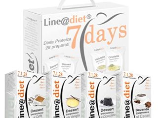 Alimentos proteicos Line@diet en una caja completa para 7 días: opción DULCE = 28 preparados proteicos (bolsas de proteínas) sin carbohidratos ni azúcar.
