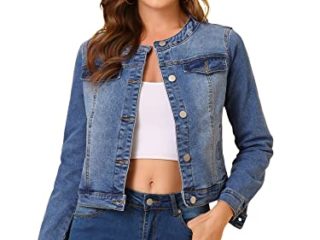 Allegra K Chaqueta De Mezclilla Para Mujer Chaquetas De Mezclilla De Manga Larga Sin Cuello Con Botones Azul XL