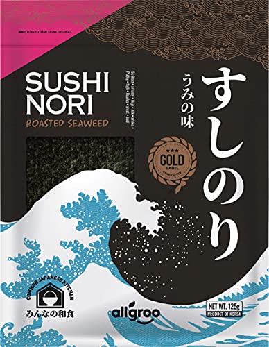 Allgroo (Almho) Alga Nori, Hoja Completa (50 Hojas Por Paquete) 125 g