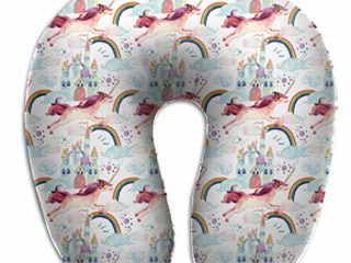 Almohada de espuma viscoelástica para el cuello, diseño de unicornio volador y nubes mágicas, ligera, para la oficina y la escuela