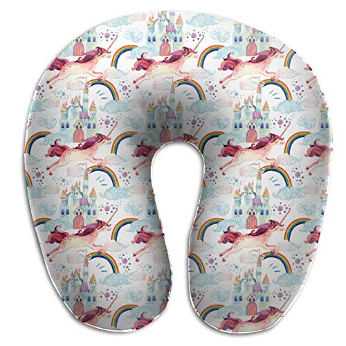 Almohada de espuma viscoelástica para el cuello, diseño de unicornio volador y nubes mágicas, ligera, para la oficina y la escuela