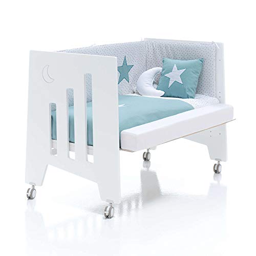 ALONDRA - Cuna bebé de COLECHO (3en1) OMNI Blanco 120x60 convertible en 3 etapas: cuna, colecho y escritorio, con 5 alturas de somier y ruedas C181-M7700, pack OMNI-K10