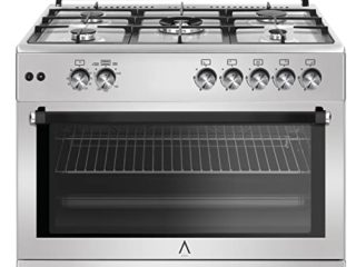 ALPHA Cocina de Gas VULCANO LUX-90 Inox, Encendido automático, corte de gas seguro y temporizador en horno. **Alta Gama**