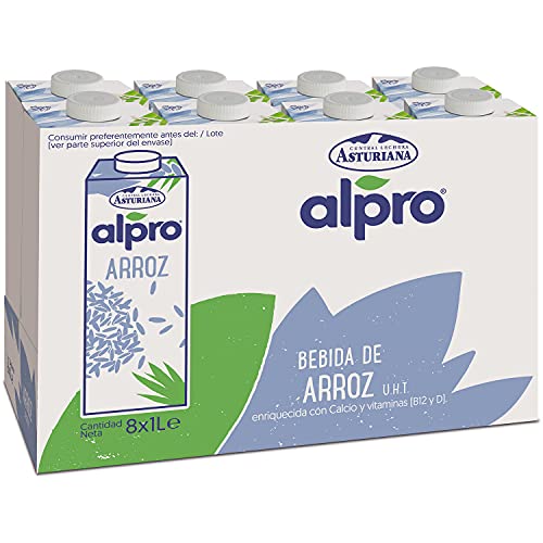 Alpro Central Lechera Asturiana Bebida De Arroz, 100% Vegetal, Rica En Proteínas, Apta Para Veganos, Pack De Briks De 1 Litro, 8 Unidad