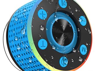 Altavoz Bluetooth 5.0, IP7 Impermeable Altavoz Portatil Ducha con Ventosa, Potente Altavoces Inalambrico con FM Radio y LED, 7 Horas de Reproducción Mini Altavoz para Exterior, Piscina, Playa, Baño