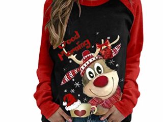 Alueeu Jersey Navideño Familia Mujer Manga Larga Cuello Redondo Divertido Pullover Adolescente Chica Lindo Patrón Camisetas Blusas Navideños