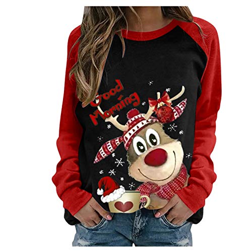 Alueeu Jersey Navideño Familia Mujer Manga Larga Cuello Redondo Divertido Pullover Adolescente Chica Lindo Patrón Camisetas Blusas Navideños