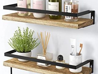 AMADA HOMEFURNISHING Estantes flotantes, Juego de 2 estantes de Pared rústicos con Longitud de 42 cm, Soporte de Toalla extraíble, estantes montados en la Pared