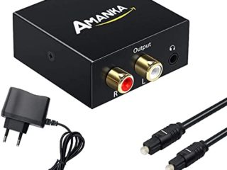 AMANKA Convertidor Digital a Analógico, DAC Audio Óptico Coaxial(RCA) Toslink SPDIF a Audio Estéreo R/L + Jack 3.5mm con Cable Óptico
