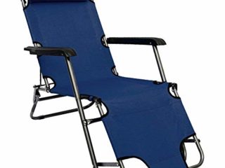 AMANKA Tumbona Plegable | Cómoda Silla de Playa 153 cm + Reposacabezas + Reposapiernas + Respaldo Reclinable | Azul Oscuro