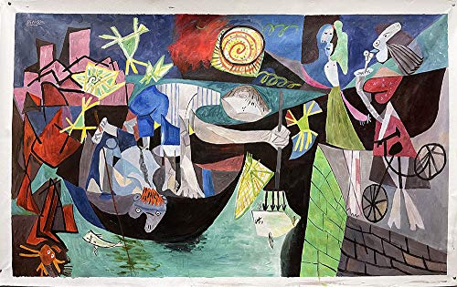 AMANUO Picasso Pinturas al Óleo sobre Lienzo Pintadas a Mano 200X120 cm Abstracto Cuadros Enrollada - Pesca Noche En Antibes 1939