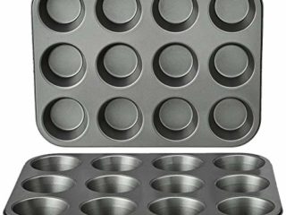 Amazon Basics - Bandejas para hornear magdalenas, antideslizantes, de acero al carbono, juego de 2