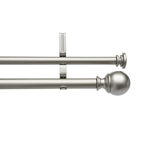 Amazon Basics - Barra de cortina doble, 2,54 cm diámetro, con terminales redondos, 0,9 a 1,83 m, Níquel