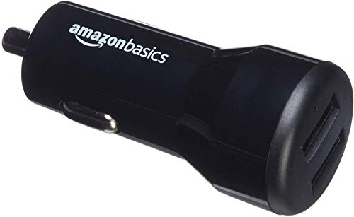Amazon Basics - Cargador de coche, de 4,8 A / 24 W, 2 puertos USB, para dispositivos Apple y Android, Negro
