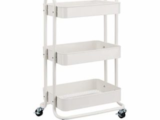 Amazon Basics - Carrito de cocina o multiuso de tres niveles con ruedas en blanco