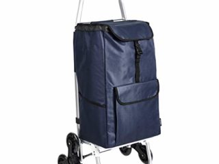 Amazon Basics - Carrito de la compra con 6 ruedas y asas de aluminio, 50 litros, color azul marino