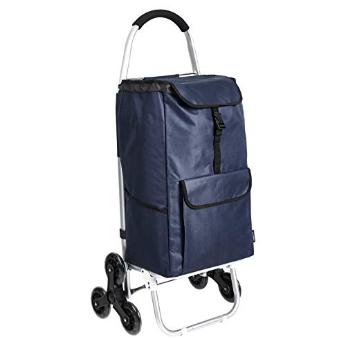 Amazon Basics - Carrito de la compra con 6 ruedas y asas de aluminio, 50 litros, color azul marino