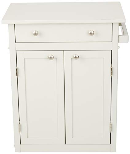 Amazon Basics - Carro de cocina de madera maciza de caucho con armario, blanco rústico