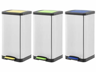 Amazon Basics - Cubo de basura, 3 unidades, con 3 cubos de 15 L, color amarillo, azul y verde