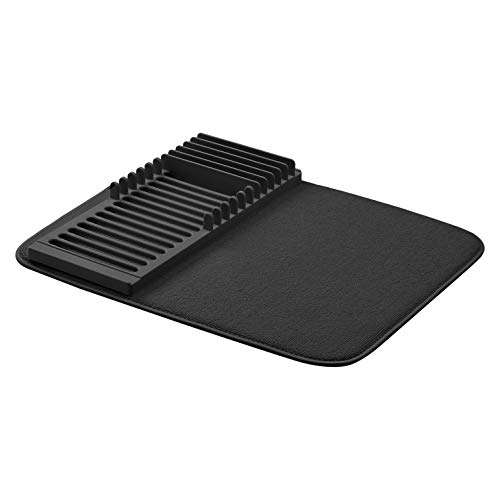 Amazon Basics - Estantería de plástico de secado con esterilla, 41x46cm / 16x18", color negro, con 2 esterillas