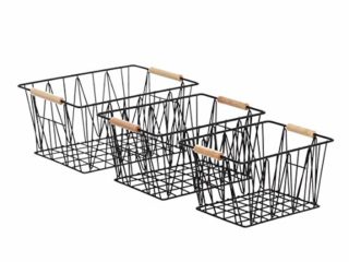Amazon Basics - Juego de 3 cestas de rejilla en color negro