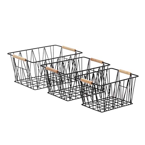Amazon Basics - Juego de 3 cestas de rejilla en color negro