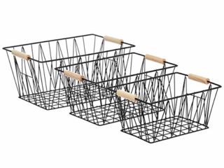 Amazon Basics - Juego de 3 cestas grandes de rejilla, color negro