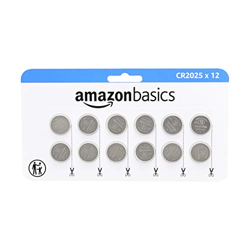 Amazon Basics - Juego de pilas de botón de litio CR2025, 12 unidades