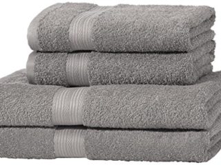 Amazon Basics - Juego de toallas (colores resistentes, 2 toallas de baño y 2 toallas de manos), color gris