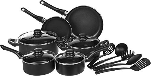 Amazon Basics - Juego de utensilios de cocina antiadherentes, 15 piezas