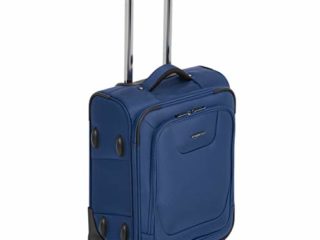 Amazon Basics – Maleta blanda expansible apta para cabina de pasajeros con candado TSA y ruedas, 55 cm, azul