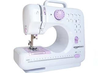 Amazon Basics – Máquina de coser doméstica portátil de 12 puntadas, tamaño mediano y 2 velocidades