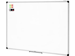 Amazon Basics - Pizarra blanca magnética con bandeja para rotuladores y marco de aluminio, 120 cm x 90 cm